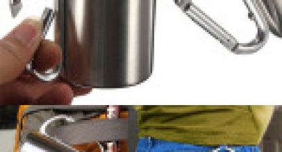 1 x Doppelwandiger Edelstahl Kaffeebecher mit Karabinerhaken für 4,65 Euro inklusive Versand
