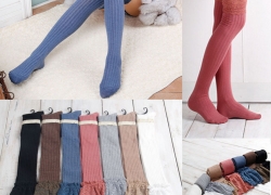 1 Paar Baumwolle Overknee Strümpfe mit Spitzenborte für 1,96€ inkl. Versand