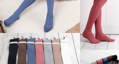 1 Paar Baumwolle Overknee Strümpfe mit Spitzenborte für 1,96€ inkl. Versand