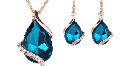 Kristall Tropfenanhänger Halskette + Ohrringe Set für 1,49€ inkl. Versand