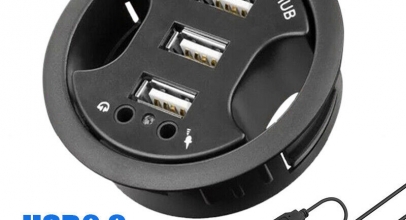 Tisch-Kabeldose mit 3x USB-Hub + Audioanschluss für 6,89€ inkl. Versand