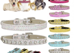 Hunde/Welpen/Katzen PU-Leder Halsband mit einer Reihe Strass-Steinen ab 2,87€ inkl. Versand!